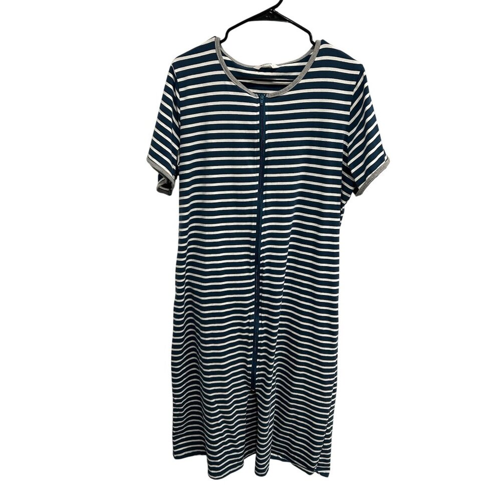 Vslarh Womens Blue White Striped Short Sleeve Zip Dress Size L Coastal Preppy